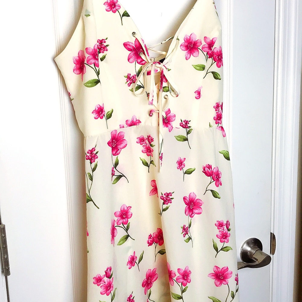 Floral Mini Dress with Lace Up Front Detail